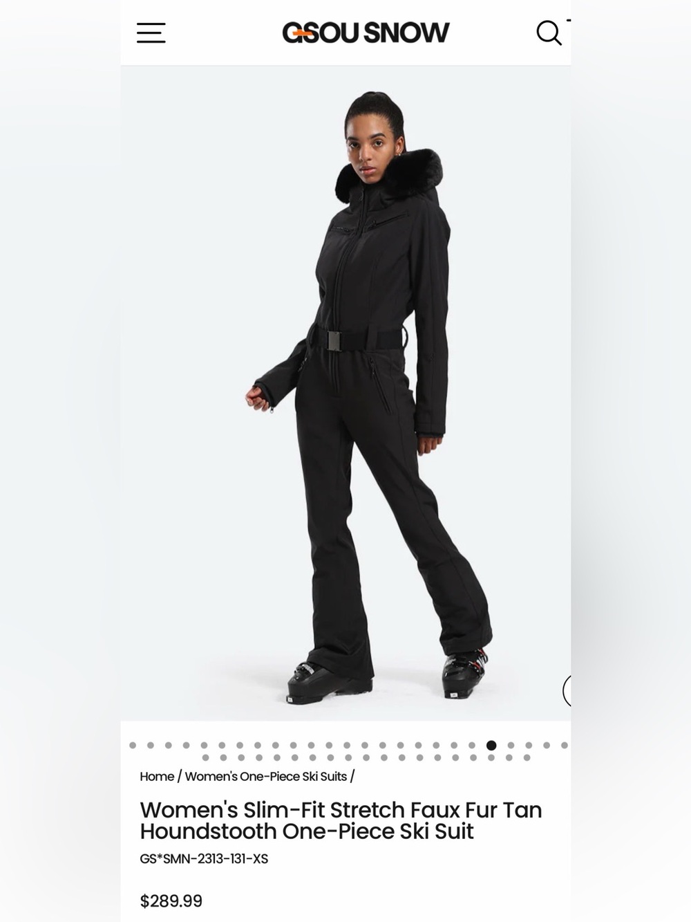 GSou Snow Women's Black Slim-Fit One-Piece Ski Jumpsuit